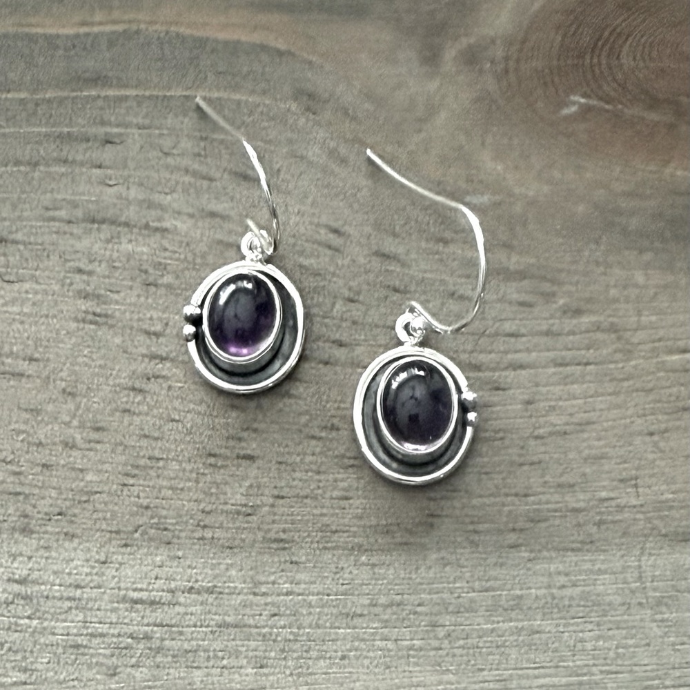 925 Sterling Silver Amethyst Dangle Earrings! NEW! - Picture 3 of 7